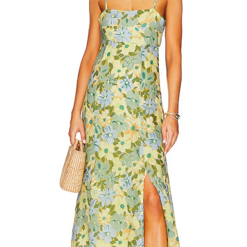 Faithfull the Brand Tagliatelle Floral Maxi Dress in Green and Blue